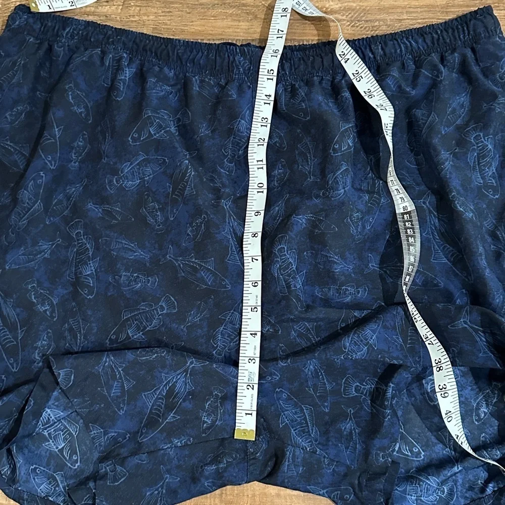 Trader Bay Blue Swim Trunks Pale Blue Fish Print Elastic Drawcord Waist 2XL NWOT